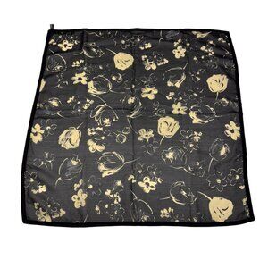 Franco Ferrari Small Square 100% Silk Scarf Black Beige Italian Tulip Flower
